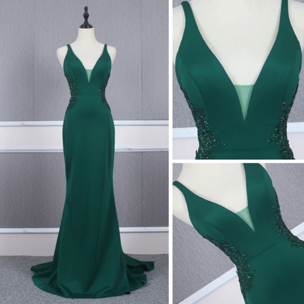 Affordable Dark Green Evening Dresses 2020 Trumpet / Mermaid Shoulders Sleeveless Beading Court Train Ruffle Backless Formal Dresses