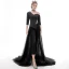 Fashion Black Jumpsuit 2020 One-Shoulder 1/2 Sleeves Detachable Sweep Train Ruffle Backless Evening Dresses