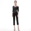 Fashion Black Jumpsuit 2020 One-Shoulder 1/2 Sleeves Detachable Sweep Train Ruffle Backless Evening Dresses