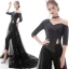 Fashion Black Jumpsuit 2020 One-Shoulder 1/2 Sleeves Detachable Sweep Train Ruffle Backless Evening Dresses