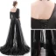 Fashion Black Jumpsuit 2020 One-Shoulder 1/2 Sleeves Detachable Sweep Train Ruffle Backless Evening Dresses