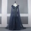 Haut de Gamme Bleu Marine Transparentes Robe De Soirée 2020 Trompette / Sirène Bretelles Spaghetti Sans Manches Perlage Plumes Détachable Watteau Train Volants Dos Nu Robe De Ceremonie