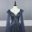 Haut de Gamme Bleu Marine Transparentes Robe De Soirée 2020 Trompette / Sirène Bretelles Spaghetti Sans Manches Perlage Plumes Détachable Watteau Train Volants Dos Nu Robe De Ceremonie