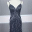 Haut de Gamme Bleu Marine Transparentes Robe De Soirée 2020 Trompette / Sirène Bretelles Spaghetti Sans Manches Perlage Plumes Détachable Watteau Train Volants Dos Nu Robe De Ceremonie