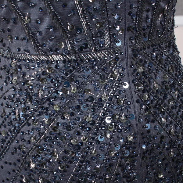 Haut de Gamme Bleu Marine Transparentes Robe De Soirée 2020 Trompette / Sirène Bretelles Spaghetti Sans Manches Perlage Plumes Détachable Watteau Train Volants Dos Nu Robe De Ceremonie