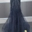 Haut de Gamme Bleu Marine Transparentes Robe De Soirée 2020 Trompette / Sirène Bretelles Spaghetti Sans Manches Perlage Plumes Détachable Watteau Train Volants Dos Nu Robe De Ceremonie