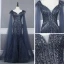 Haut de Gamme Bleu Marine Transparentes Robe De Soirée 2020 Trompette / Sirène Bretelles Spaghetti Sans Manches Perlage Plumes Détachable Watteau Train Volants Dos Nu Robe De Ceremonie