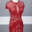 Luxe Rouge Transparentes Robe De Soirée 2020 Trompette / Sirène Col Haut Manches Courtes Faux Diamant Perlage Train De Balayage Volants Robe De Ceremonie