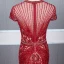 Luxe Rouge Transparentes Robe De Soirée 2020 Trompette / Sirène Col Haut Manches Courtes Faux Diamant Perlage Train De Balayage Volants Robe De Ceremonie
