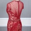 Luxe Rouge Transparentes Robe De Soirée 2020 Trompette / Sirène Col Haut Manches Courtes Faux Diamant Perlage Train De Balayage Volants Robe De Ceremonie