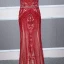 Luxe Rouge Transparentes Robe De Soirée 2020 Trompette / Sirène Col Haut Manches Courtes Faux Diamant Perlage Train De Balayage Volants Robe De Ceremonie