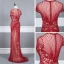 Luxe Rouge Transparentes Robe De Soirée 2020 Trompette / Sirène Col Haut Manches Courtes Faux Diamant Perlage Train De Balayage Volants Robe De Ceremonie