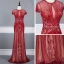 Luxe Rouge Transparentes Robe De Soirée 2020 Trompette / Sirène Col Haut Manches Courtes Faux Diamant Perlage Train De Balayage Volants Robe De Ceremonie