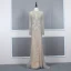 Haut de Gamme Champagne Gris Transparentes Robe De Soirée 2020 Trompette / Sirène Encolure Dégagée Manches Longues Fait main Perlage Train De Balayage Robe De Ceremonie