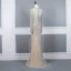 Haut de Gamme Champagne Gris Transparentes Robe De Soirée 2020 Trompette / Sirène Encolure Dégagée Manches Longues Fait main Perlage Train De Balayage Robe De Ceremonie