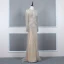 Haut de Gamme Champagne Gris Transparentes Robe De Soirée 2020 Trompette / Sirène Encolure Dégagée Manches Longues Fait main Perlage Train De Balayage Robe De Ceremonie