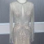 Haut de Gamme Champagne Gris Transparentes Robe De Soirée 2020 Trompette / Sirène Encolure Dégagée Manches Longues Fait main Perlage Train De Balayage Robe De Ceremonie