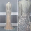 Haut de Gamme Champagne Gris Transparentes Robe De Soirée 2020 Trompette / Sirène Encolure Dégagée Manches Longues Fait main Perlage Train De Balayage Robe De Ceremonie