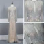 Haut de Gamme Champagne Gris Transparentes Robe De Soirée 2020 Trompette / Sirène Encolure Dégagée Manches Longues Fait main Perlage Train De Balayage Robe De Ceremonie