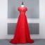 Haut de Gamme Rouge Transparentes Robe De Soirée 2020 Princesse Encolure Dégagée Manches Courtes Perlage Train De Balayage Volants Robe De Ceremonie