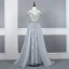 Haut de Gamme Rouge Transparentes Robe De Soirée 2020 Princesse Encolure Dégagée Manches Courtes Perlage Train De Balayage Volants Robe De Ceremonie