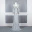 High End Silber Durchsichtige Abendkleider 2020 Meerjungfrau Rundhalsausschnitt Glockenhülsen Handgefertigt Perlenstickerei Sweep / Pinsel Zug Festliche Kleider