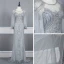 High End Silber Durchsichtige Abendkleider 2020 Meerjungfrau Rundhalsausschnitt Glockenhülsen Handgefertigt Perlenstickerei Sweep / Pinsel Zug Festliche Kleider