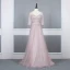 High End Rosa Abendkleider 2020 A Linie V-Ausschnitt 3/4 Ärmel Pailletten Perlenstickerei Stoffgürtel Sweep / Pinsel Zug Rüschen Rückenfreies Festliche Kleider