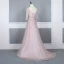 High End Rosa Abendkleider 2020 A Linie V-Ausschnitt 3/4 Ärmel Pailletten Perlenstickerei Stoffgürtel Sweep / Pinsel Zug Rüschen Rückenfreies Festliche Kleider