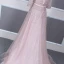 High End Rosa Abendkleider 2020 A Linie V-Ausschnitt 3/4 Ärmel Pailletten Perlenstickerei Stoffgürtel Sweep / Pinsel Zug Rüschen Rückenfreies Festliche Kleider
