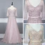 High End Rosa Abendkleider 2020 A Linie V-Ausschnitt 3/4 Ärmel Pailletten Perlenstickerei Stoffgürtel Sweep / Pinsel Zug Rüschen Rückenfreies Festliche Kleider