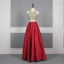 2 Piece Red Gold Satin Evening Dresses  2020 A-Line / Princess Scoop Neck Sleeveless Sequins Beading Floor-Length / Long Ruffle Backless Formal Dresses