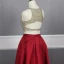 2 Piece Red Gold Satin Evening Dresses  2020 A-Line / Princess Scoop Neck Sleeveless Sequins Beading Floor-Length / Long Ruffle Backless Formal Dresses
