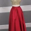 2 Piece Red Gold Satin Evening Dresses  2020 A-Line / Princess Scoop Neck Sleeveless Sequins Beading Floor-Length / Long Ruffle Backless Formal Dresses
