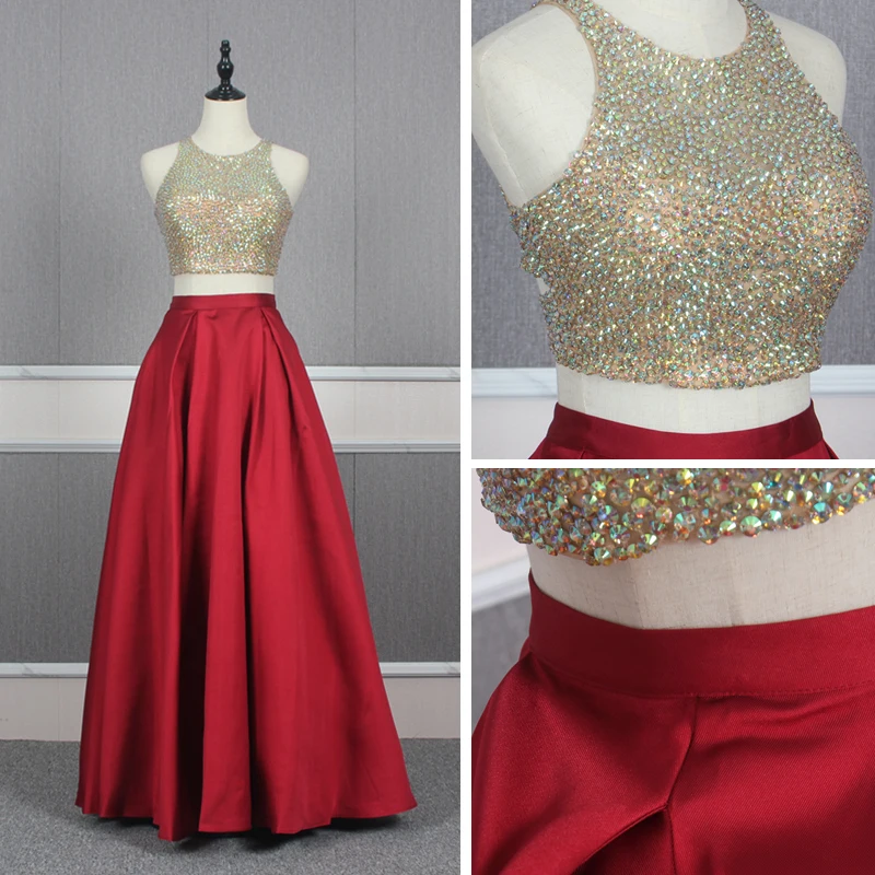 strapless open back dress Malia Red Mermaid V Neck Glitter Satin Prom Dress main image 0