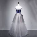 Elegant Kongeblå Suede Selskapskjoler 2020 Prinsesse Kjæreste Uten Ermer Sash Glitter Tyll Lange Buste Ryggløse Formelle Kjoler