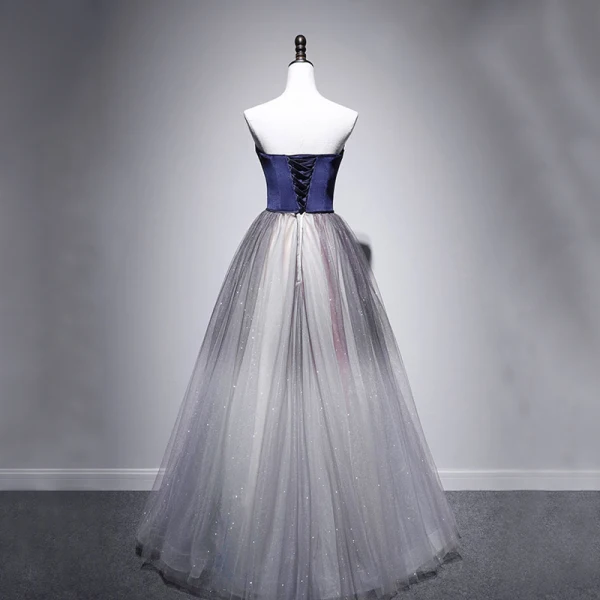 Elegant Kongeblå Suede Selskapskjoler 2020 Prinsesse Kjæreste Uten Ermer Sash Glitter Tyll Lange Buste Ryggløse Formelle Kjoler