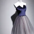 Elegant Kongeblå Suede Selskapskjoler 2020 Prinsesse Kjæreste Uten Ermer Sash Glitter Tyll Lange Buste Ryggløse Formelle Kjoler
