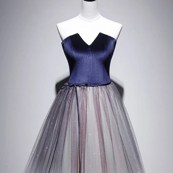 Elegant Kongeblå Suede Selskapskjoler 2020 Prinsesse Kjæreste Uten Ermer Sash Glitter Tyll Lange Buste Ryggløse Formelle Kjoler