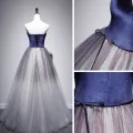 Elegant Kongeblå Suede Selskapskjoler 2020 Prinsesse Kjæreste Uten Ermer Sash Glitter Tyll Lange Buste Ryggløse Formelle Kjoler