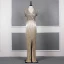 Luxury / Gorgeous Gold Evening Dresses  2020 Trumpet / Mermaid Deep V-Neck Short Sleeve Sash Handmade  Beading Tassel Floor-Length / Long Ruffle Formal Dresses