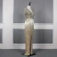 Luxury / Gorgeous Gold Evening Dresses  2020 Trumpet / Mermaid Deep V-Neck Short Sleeve Sash Handmade  Beading Tassel Floor-Length / Long Ruffle Formal Dresses