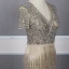 Luxury / Gorgeous Gold Evening Dresses  2020 Trumpet / Mermaid Deep V-Neck Short Sleeve Sash Handmade  Beading Tassel Floor-Length / Long Ruffle Formal Dresses
