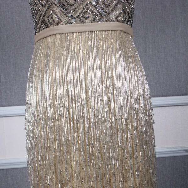 Luxury / Gorgeous Gold Evening Dresses  2020 Trumpet / Mermaid Deep V-Neck Short Sleeve Sash Handmade  Beading Tassel Floor-Length / Long Ruffle Formal Dresses