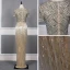 Luxury / Gorgeous Gold Evening Dresses  2020 Trumpet / Mermaid Deep V-Neck Short Sleeve Sash Handmade  Beading Tassel Floor-Length / Long Ruffle Formal Dresses