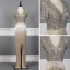 Luxury / Gorgeous Gold Evening Dresses  2020 Trumpet / Mermaid Deep V-Neck Short Sleeve Sash Handmade  Beading Tassel Floor-Length / Long Ruffle Formal Dresses