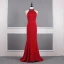 Fashion Red See-through Evening Dresses  2020 Trumpet / Mermaid Scoop Neck Sleeveless Beading Sweep Train Ruffle Formal Dresses