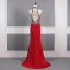Fashion Red See-through Evening Dresses  2020 Trumpet / Mermaid Scoop Neck Sleeveless Beading Sweep Train Ruffle Formal Dresses