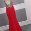 Fashion Red See-through Evening Dresses  2020 Trumpet / Mermaid Scoop Neck Sleeveless Beading Sweep Train Ruffle Formal Dresses