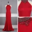 Fashion Red See-through Evening Dresses  2020 Trumpet / Mermaid Scoop Neck Sleeveless Beading Sweep Train Ruffle Formal Dresses
